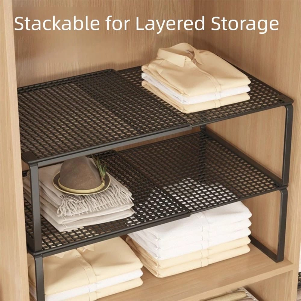 Expandable Closet Organizer Shelf Adjustable Wardrobe Kitchen Storage Rack UK